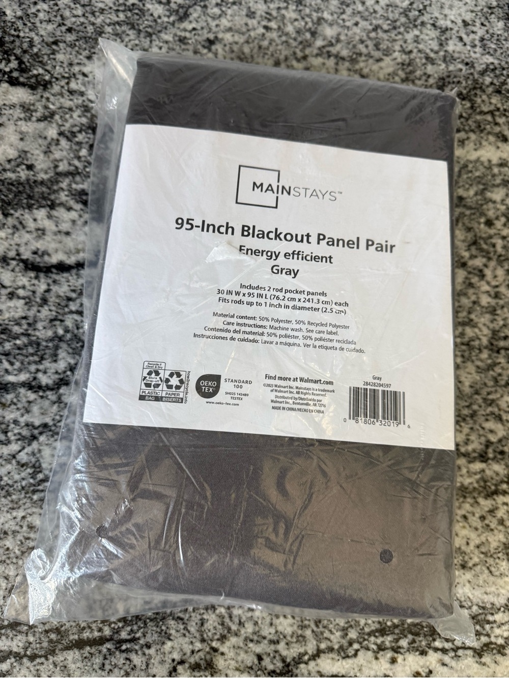 Mainstays Gray 95-Inch Blackout Panel Pair